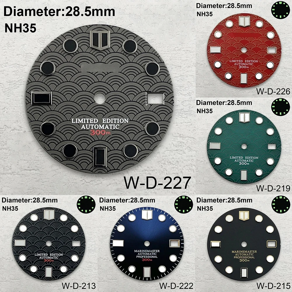 

28.5mm S Logo Fish scale Dial Fit NH35/NH36/4R Automatic Movement c3 Strong Green Luminous Watches Accessories 3 /3.8 O'clock