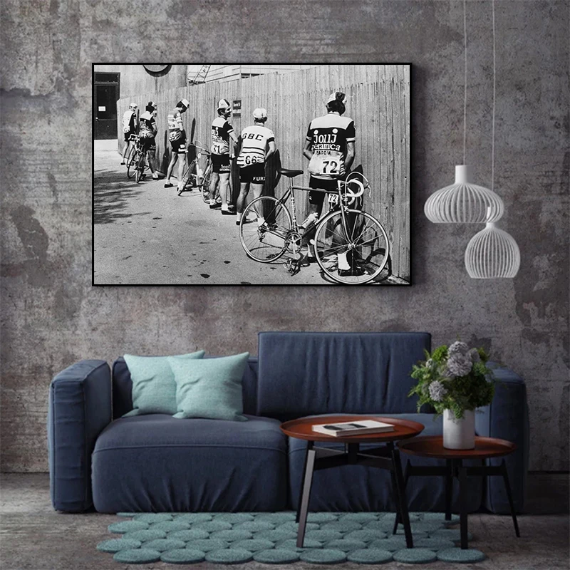 

Black and White Bicycle Cyclist Canvas Painting Retro Posters and Prints Wall Art Pictures for Living Room Decortion Cuadros