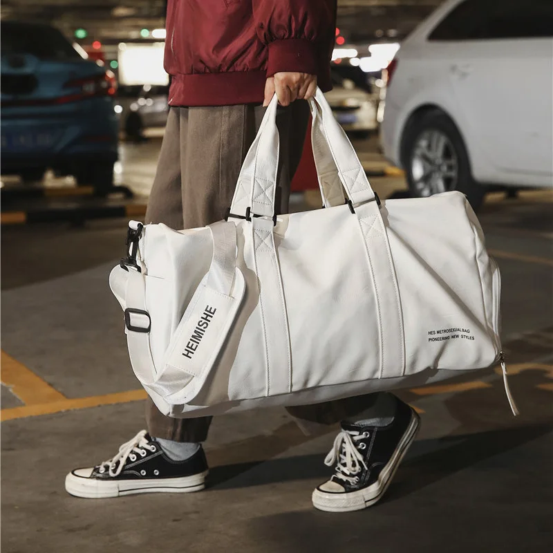 Men's Leather Travel Bag Foldable Portable Shoes Shoulder Bags Luggage Large Capacity Travel Tote Women Duffle Handbag XA160ZC