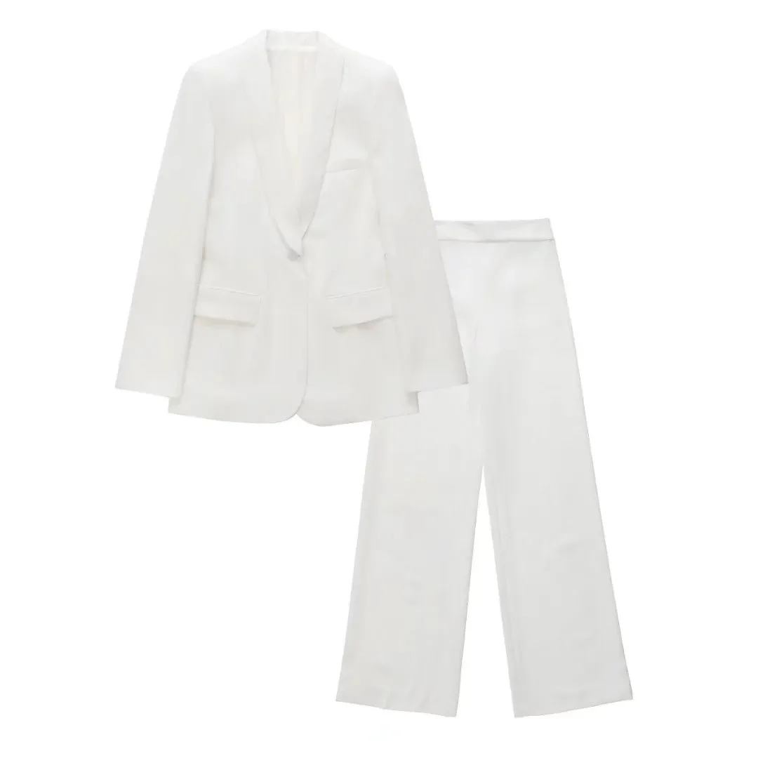 

Women's Suit Pants Two Piece Set Spring Autumn 2022 Fashion Loose Ladies Jacket High Waist Drape Wide Leg Pants High Quality