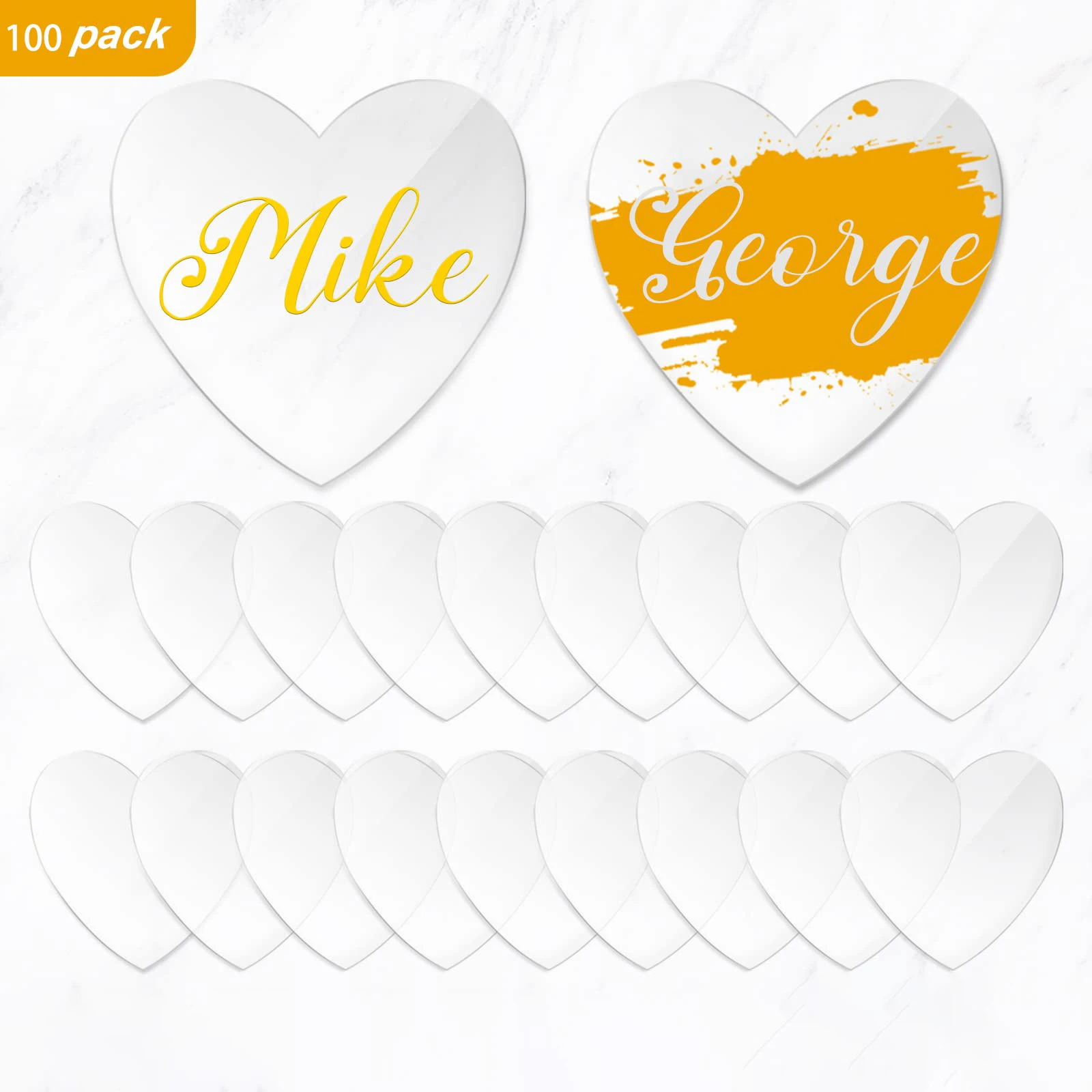 

50/100pcs Clear Acrylic Sign, Diy Blank Acrylic Place Cards To Sign The Name, Heart Shape Acrylic Sheet For Wedding/Party Diy