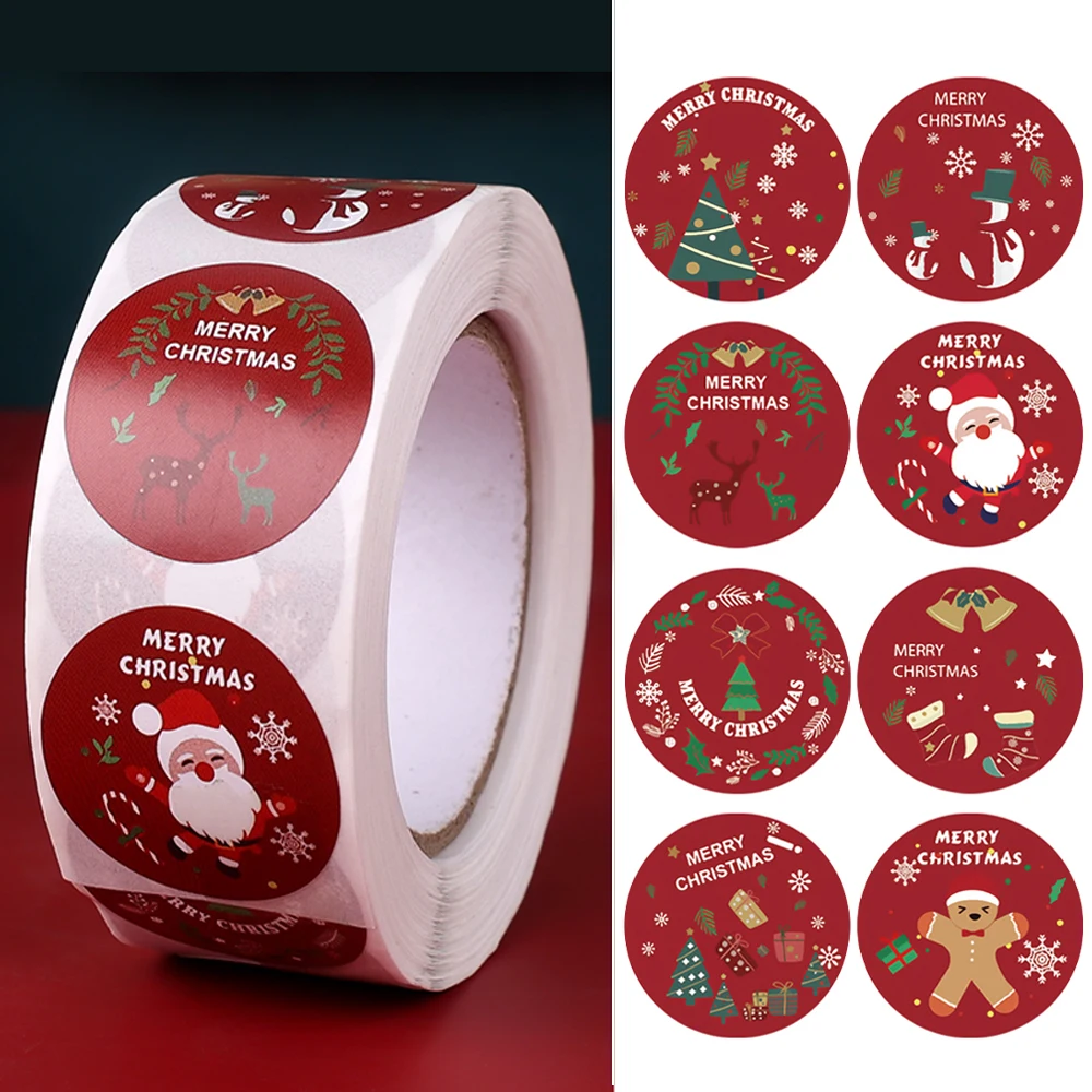 

500Pcs/Roll Christmas Stickers Christmas Decoration Label Stickers Theme Seal Stickers DIY Gifts Baking Package Envelope Decor