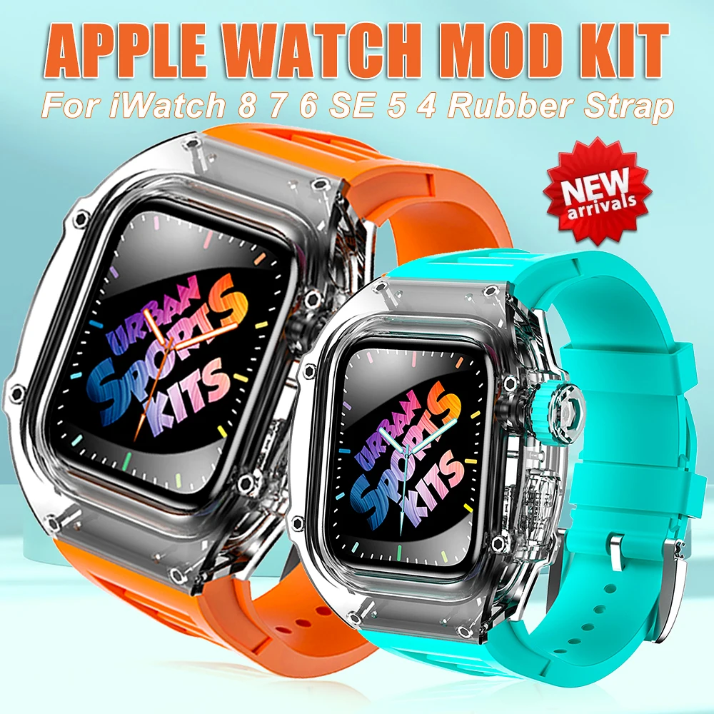 

Роскошный мод в комплекте, прозрачная фотография для iWatch Ultra 8 7 6 5 SE, резиновый спортивный ремешок для Apple Watch 49 мм 45 мм 44 мм, силиконовый ремешок