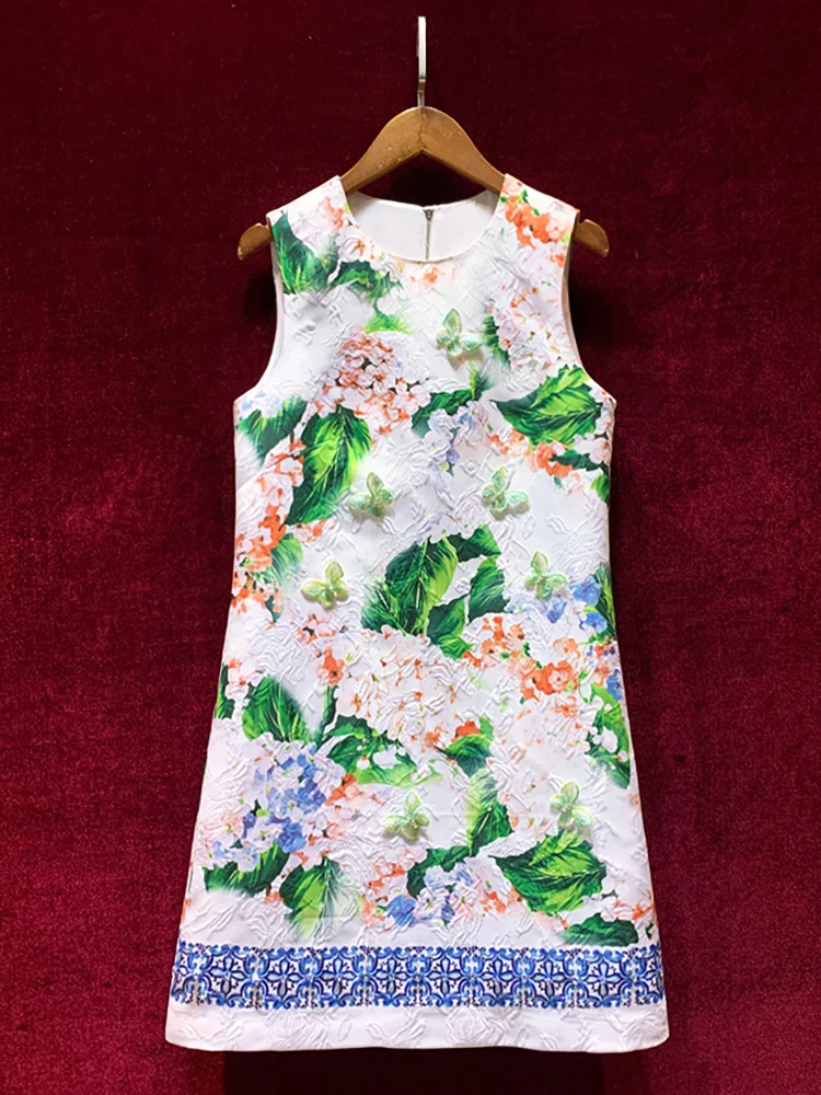 

Svoryxiu Summer New High Quality Runway Dress Women O Neck Sleeveless Butterfly Print Diamond Elegant Mini Dress Vestdios