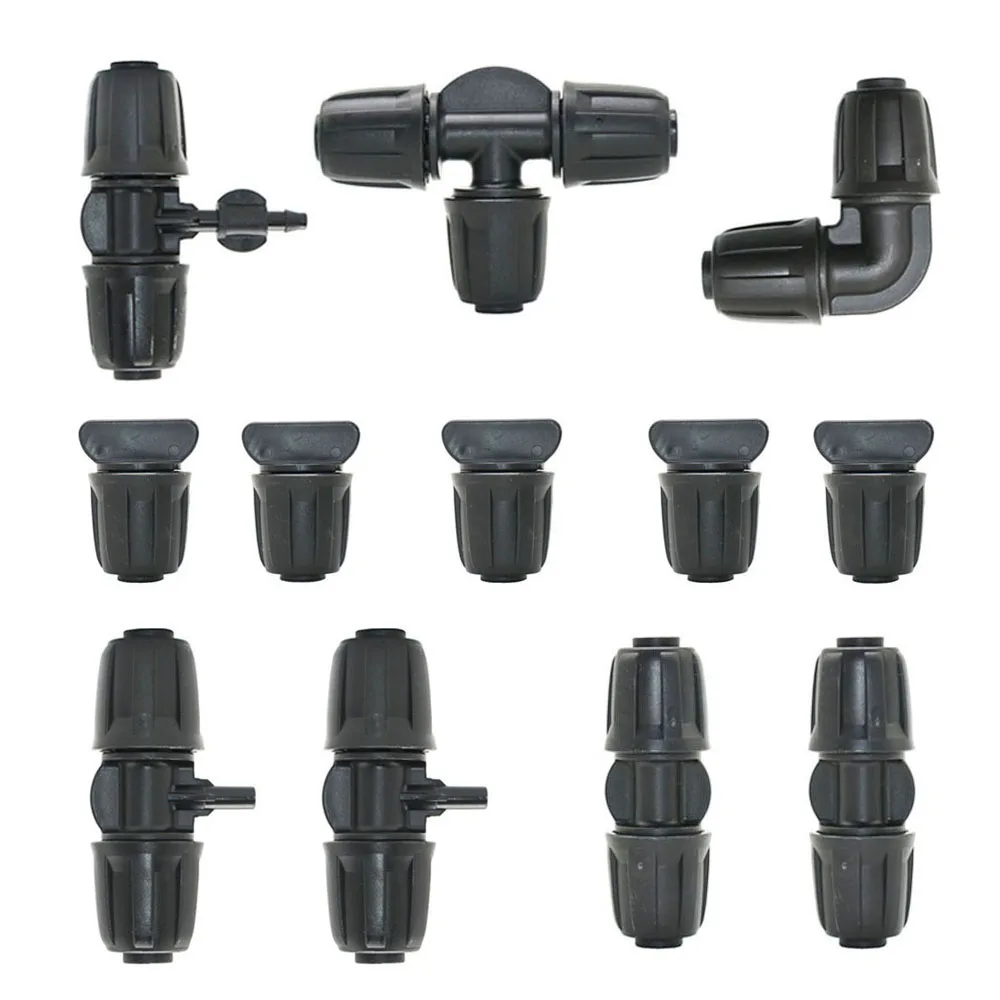 

20pc 16mm Water PE Pipe Coupler Tee Elbow End Plug Fittings 1/2'' To 4/7mm Reducer Hose Splitter Garden Drip Irrigation Coupling