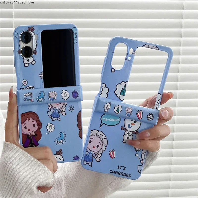 

Luxury Cartoon Disney Princess Frozens Candy Color Phone Case for OPPO Find N2 Flip 5G PC Hard Couple Anti-drop Back Cover Coque