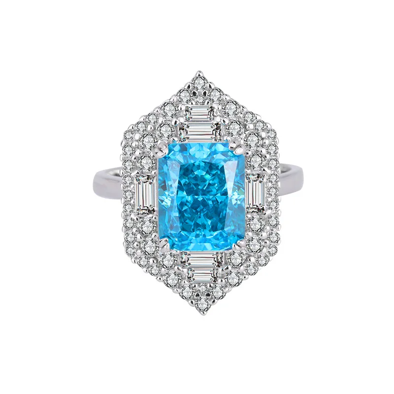 

925 Sterling Silver 8*10MM Square Topaz Aquamarine Emerald Sapphire Gemstone Trapezoid Ring for Women Fine Jewelry