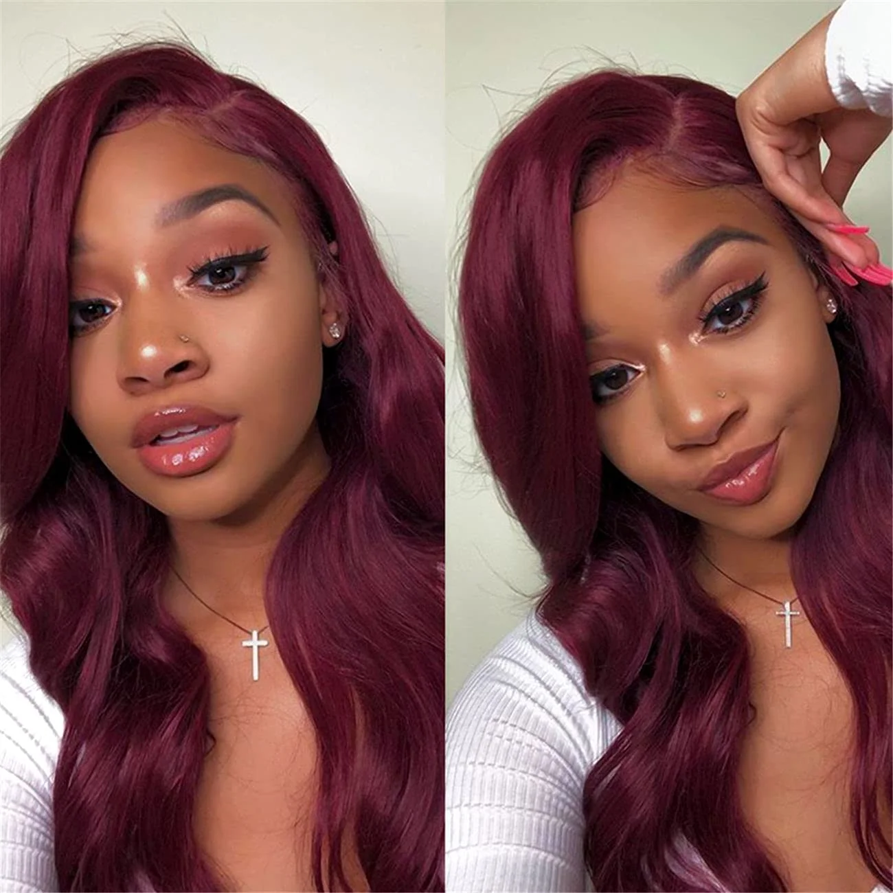 13x4 Body Wave 200% Transparent Lace Wig 99J Burgundy Long Wave Glueless Body Wave T Part Lace Wig Heat Resistant Fiber for Woma