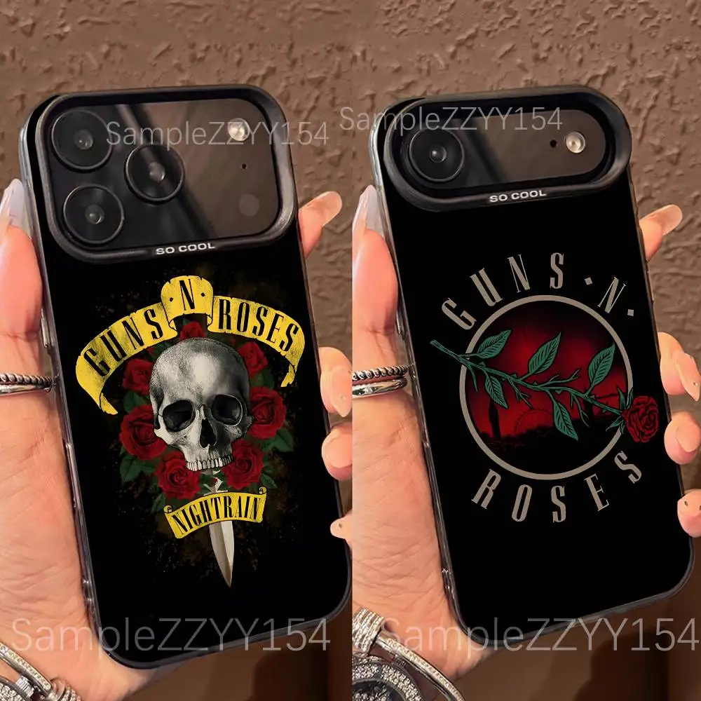 Фото Чехол для телефона Anime G-Guns N R-Roses для моделей 15,16,17,13,14,11,12,Pro,Max,Plus,E,Air,Mini, цветной противоударный чехол с серебристой задней панелью №1