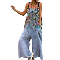 fashion women jumpsuits 2022 spring summer printed wide leg overalls casual sleeveless loose button up rompers pockets jumpsuits