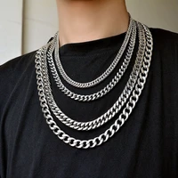 stainless steel cuban chain necklaces for women men long hip hop necklace on the neck fashion jewelry accessories friends gifts