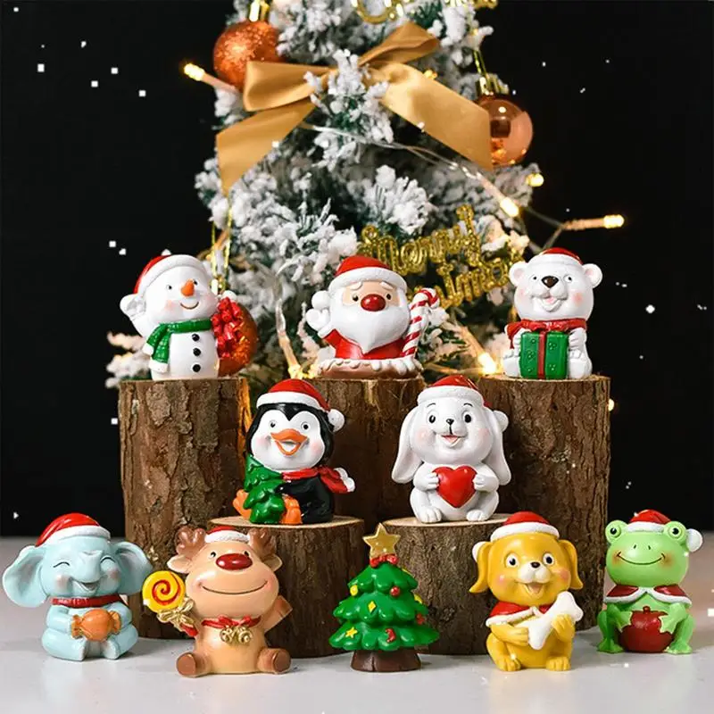 

Kawaii Christmas Decorations Mini Resin Ornaments Santa Claus Penguin Snowman Puppy Bunny Reindeer Figurines Christmas Gifts