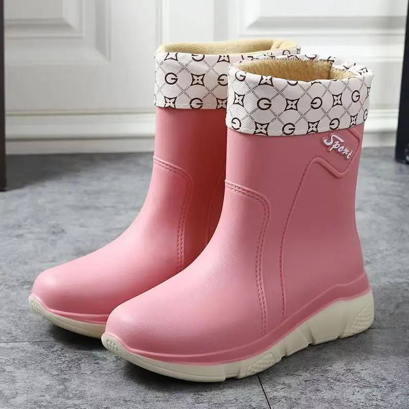 

Women's High Top Rain Boots Thick Bottom Non Slip Waterproof Four Seasons Rain Boots Removable Cotton Sleeve Warm Rain Boots