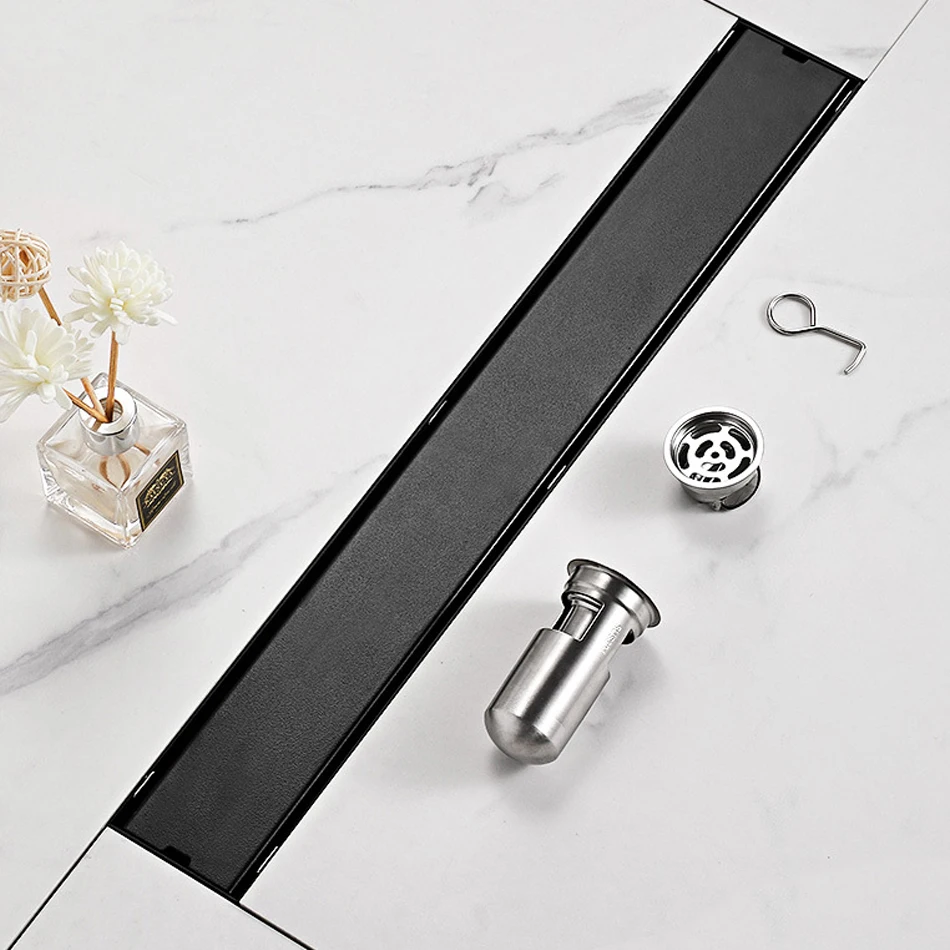 

Invisible Floor Drain Black 304 Stainless Steel Anti-odor Bath Shower Long Linear Drainage Tile Insert Side Floor Drains Cover