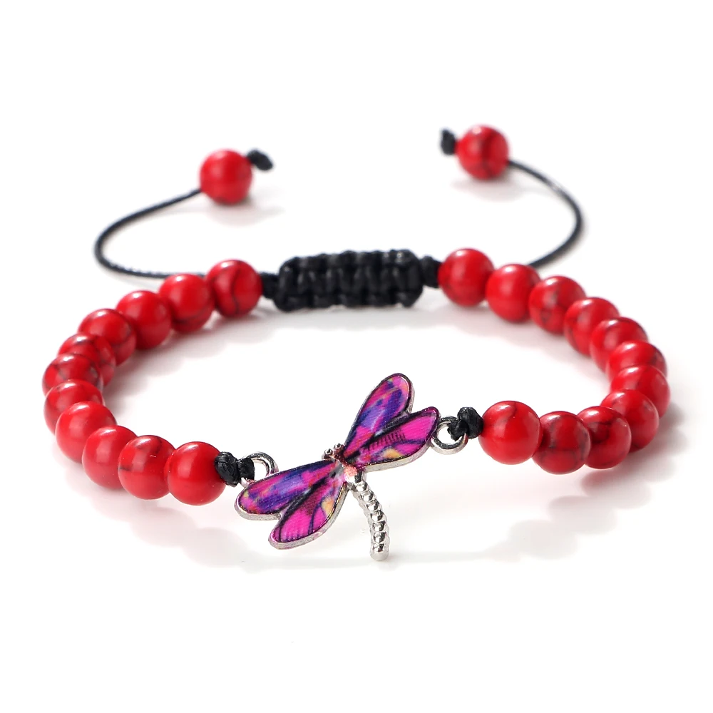 

Lucky Handmade Braided Natural Stone Beads Braceles Women Men Adjustable Dragonfly Pendant Bracelet&Bangles Friendship Jewelry