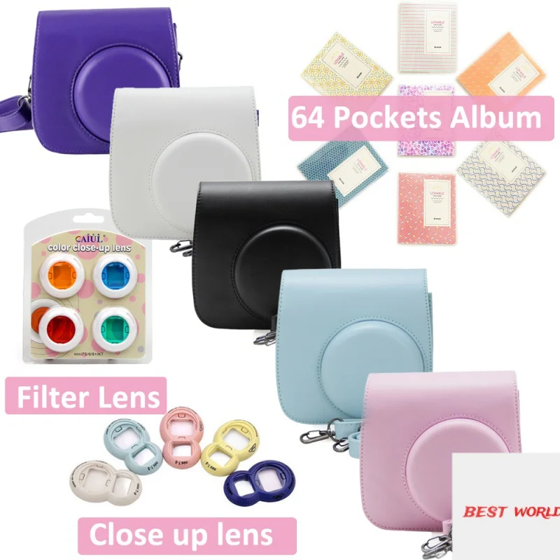 

Carry PU Leather Bag Case with Shoulder Strap For Fujifilm Instax Mini 8 Mini 9 Instant Film Camera + Filter +Album +Selfie Lens
