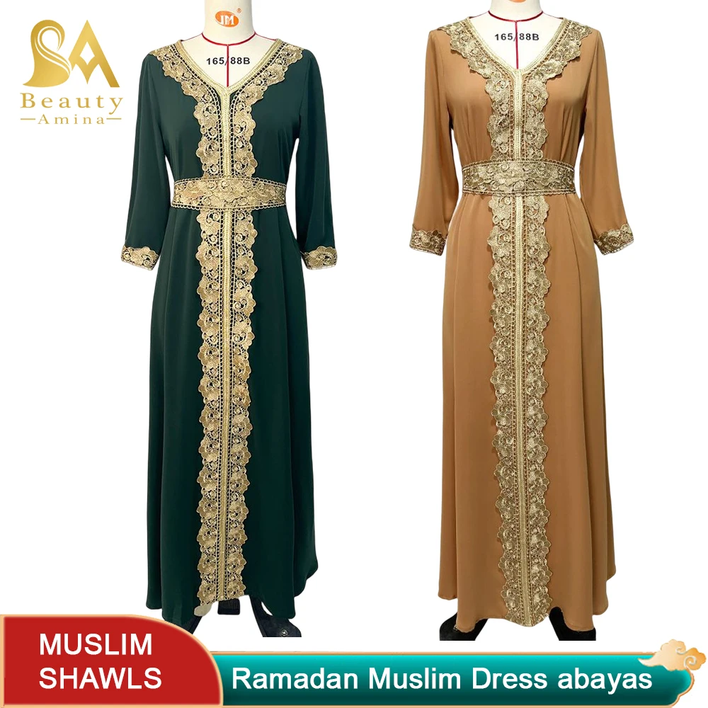 Muslim Dress Evening Dress V-neck Long Dresses For Women Abaya Robe Dress For Women African Dresses For Women Abayas For Women