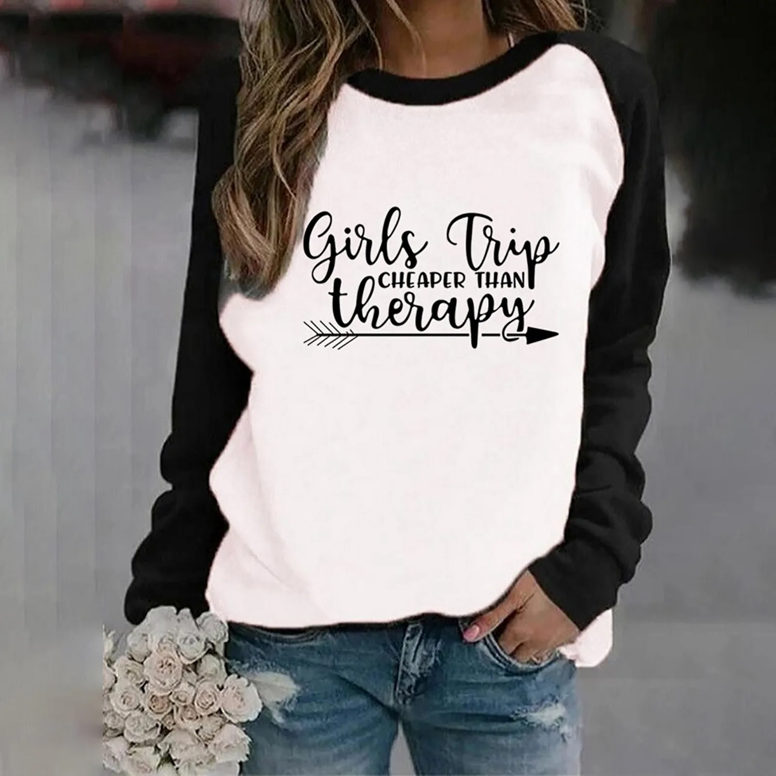 

Women Letter Printed Long Sleeve Top Fleeced Clothing Sweater Pullover Autumn Clothes Women'S Autumn Clothing Aesthetic Clothing