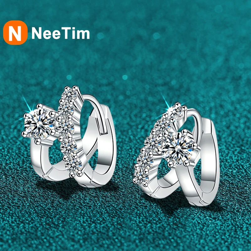 

NeeTim Full D Color Moissanite Earring 925 Sterling Sliver with White Gold Plated Hoop Earrings Wedding Fine Jewelry for Women