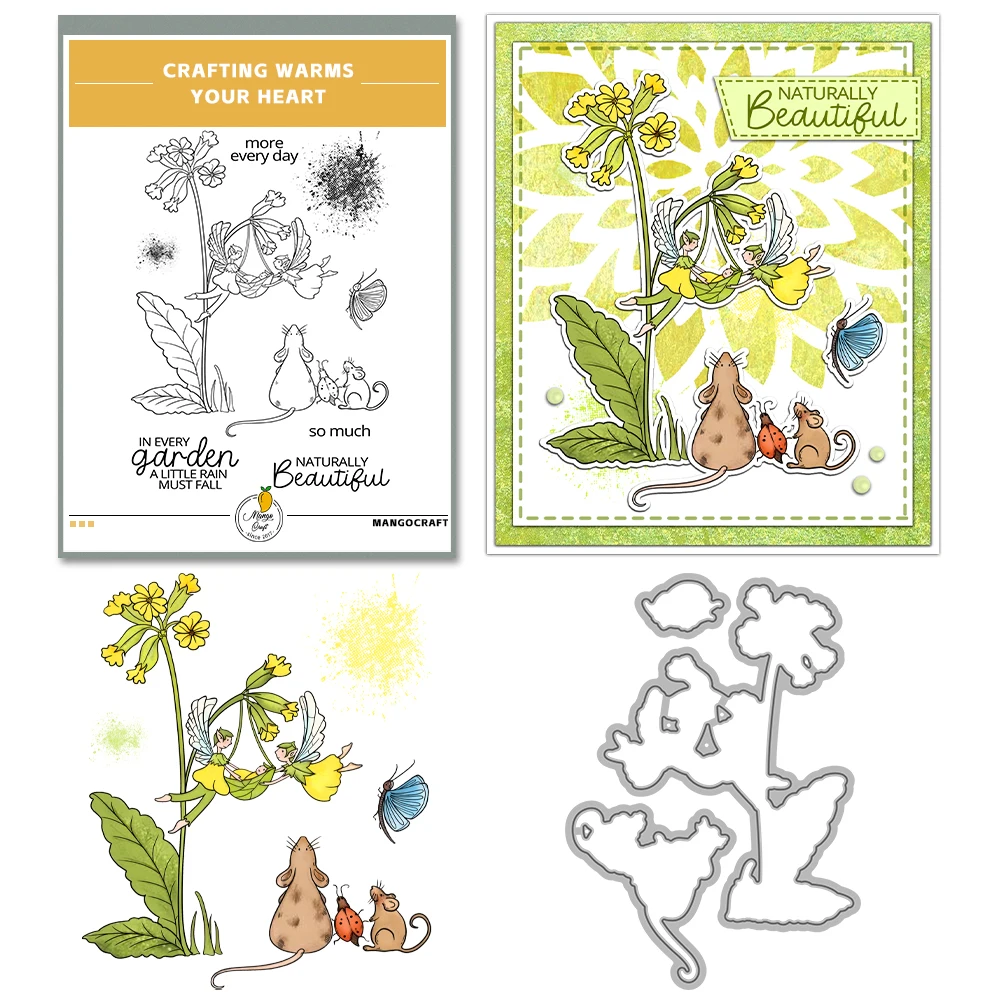 Mangocraft весенний день цветы фея мышь вырезание штампы прозрачный штамп сделай сам