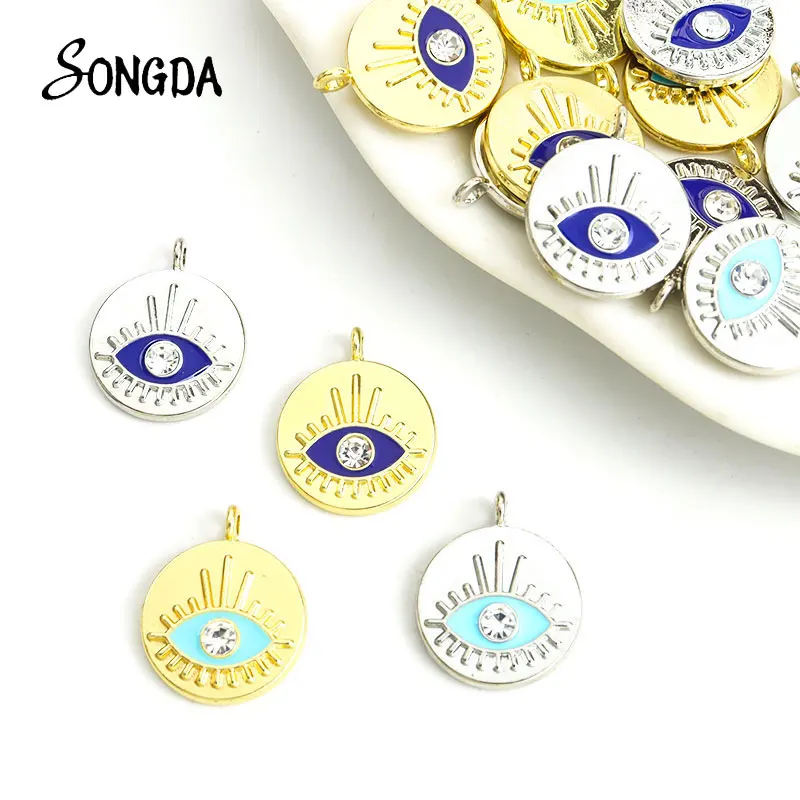

10pcs Enamel Blue Turkish Evil Eye Charms Crystal Amulet Evil Nazar Eye Pendant DIY Alloy Accessories Jewelry Making Necklaces