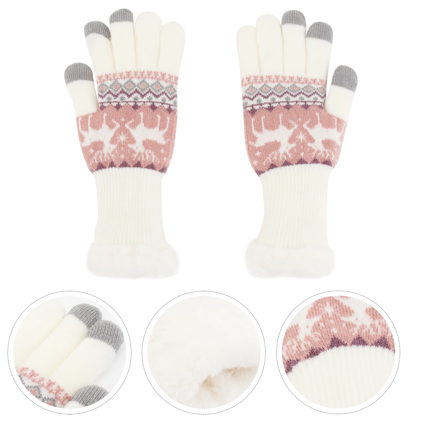 

1 Pair Xmas Pattern Knitting Female Winter Thickened Gloves(White)