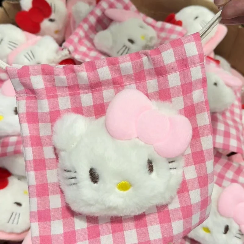 Милый клетчатый кошелек hello kitty с бантом и шнурком сумка для хранения косметики