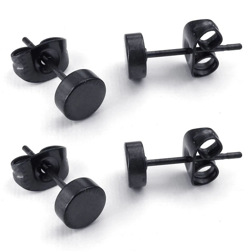 

Jewelry Men's Earrings, 4Mm Circle Ear Studs, 4Pcs Stainless Steel, Black
