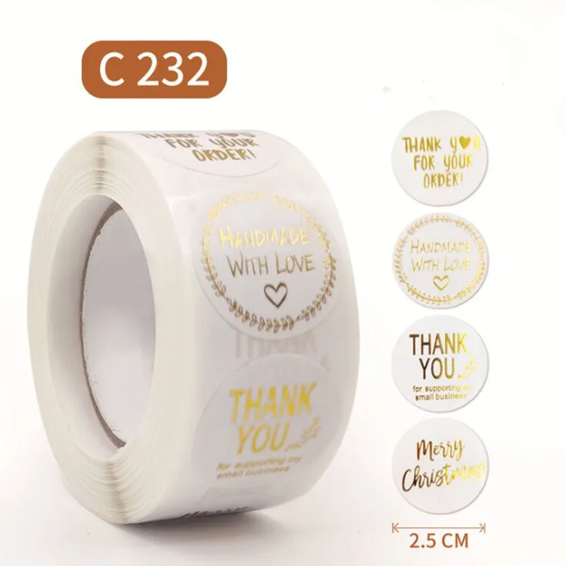 

500 шт/рулон 2,5 см ручная работа/Рождество Белый цвет бронзовая наклейка «спасибо» праздничный подарок декоративная наклейка