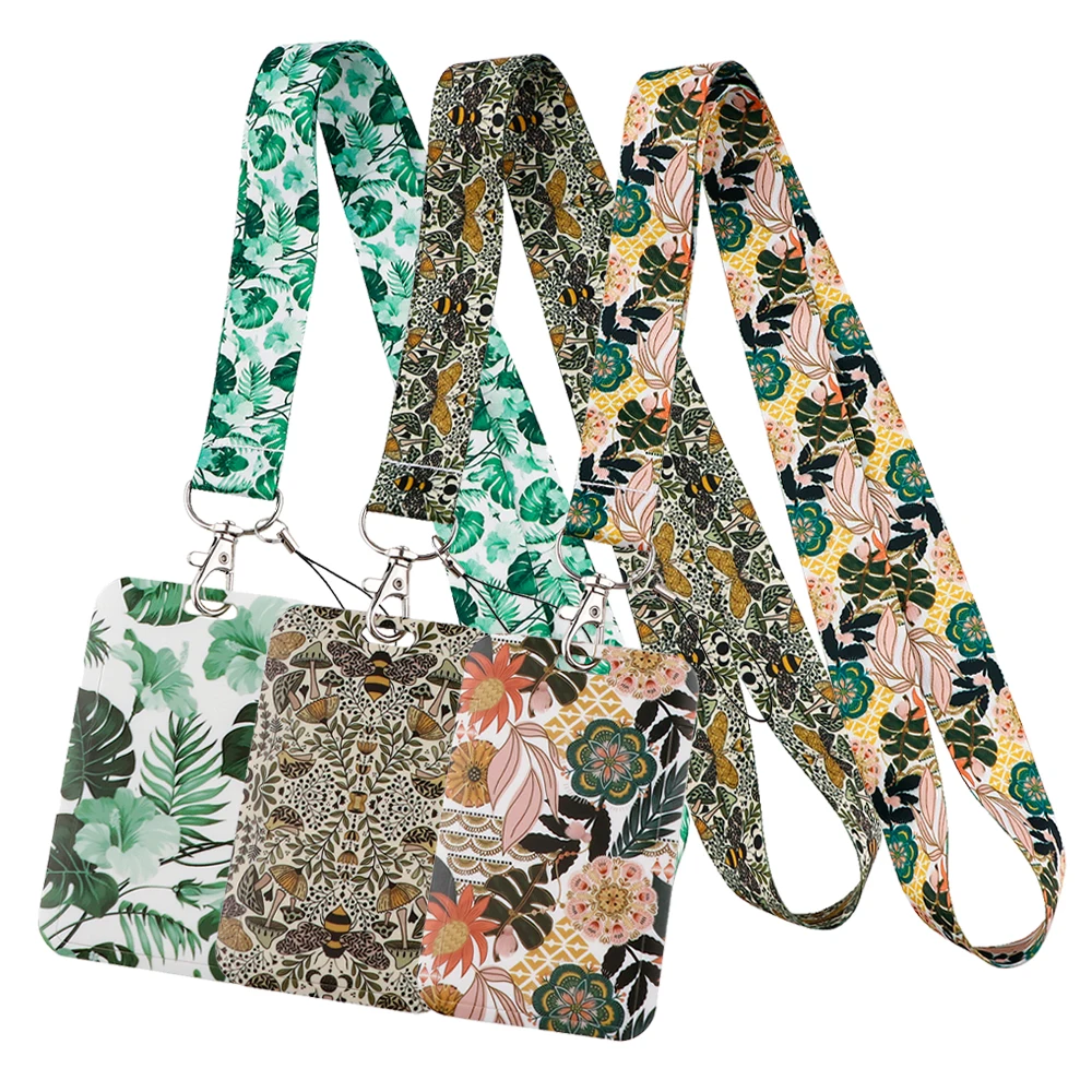 

Leaves Flowers Lanyard Keychain ID Credit Card Cover Pass Mobile Phone Neck Straps Lariat Badge Holder Key Holder Accessories