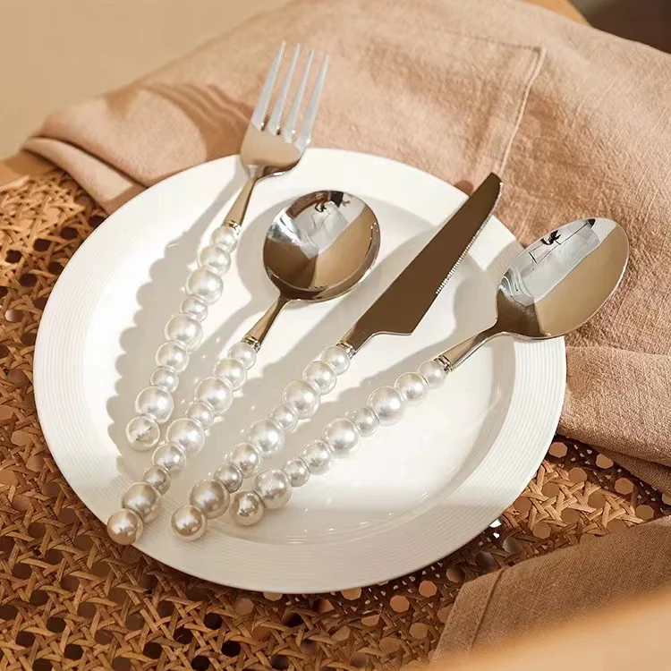 

3PCS Premium Western Knife Fork Spoon Set Steak Knife Ins Style Pearl Spoon Fork Home Restaurant Decoration