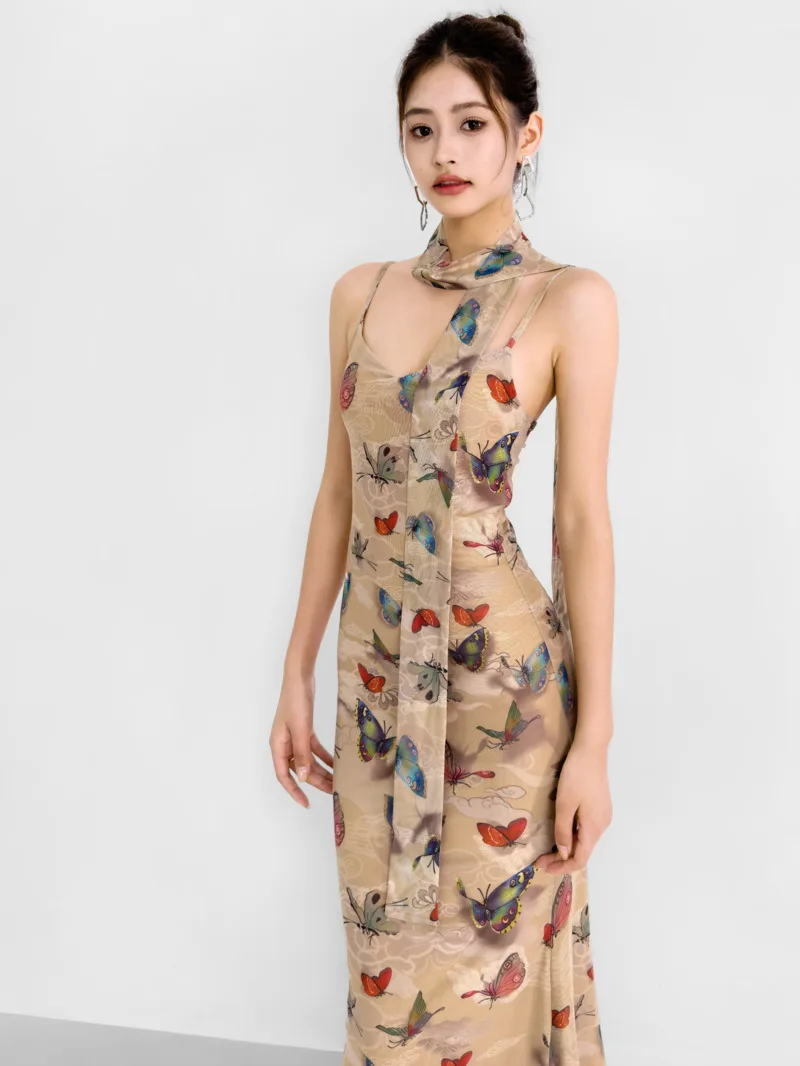 Женское Сетчатое платье рыбий хвост длинное в китайском стиле ретро с высокой