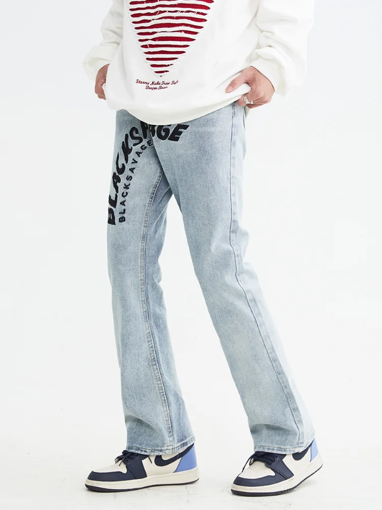 Gaojie Retro Men's Letter Embroidery Y2k Jeans Casual and Loose Straight Leg Pants Male Street Clothing Boyfriend Style Pants