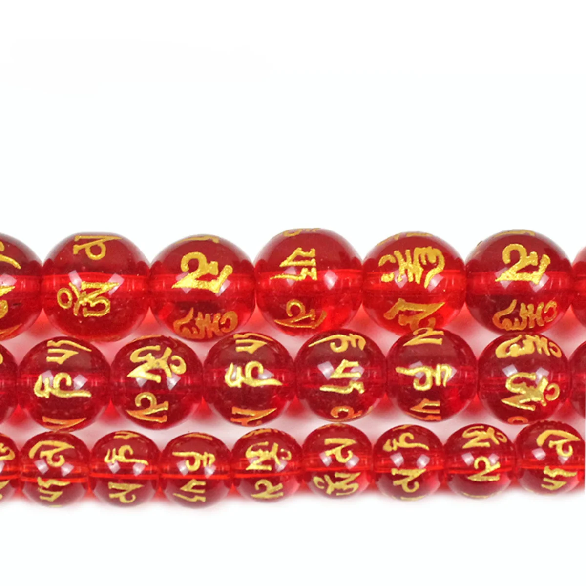 

6 8 10mm Red Six Character True Words Glass Resin Gold Plated DIY Handmade String Loose Beads Round Accessories Jewelry Making