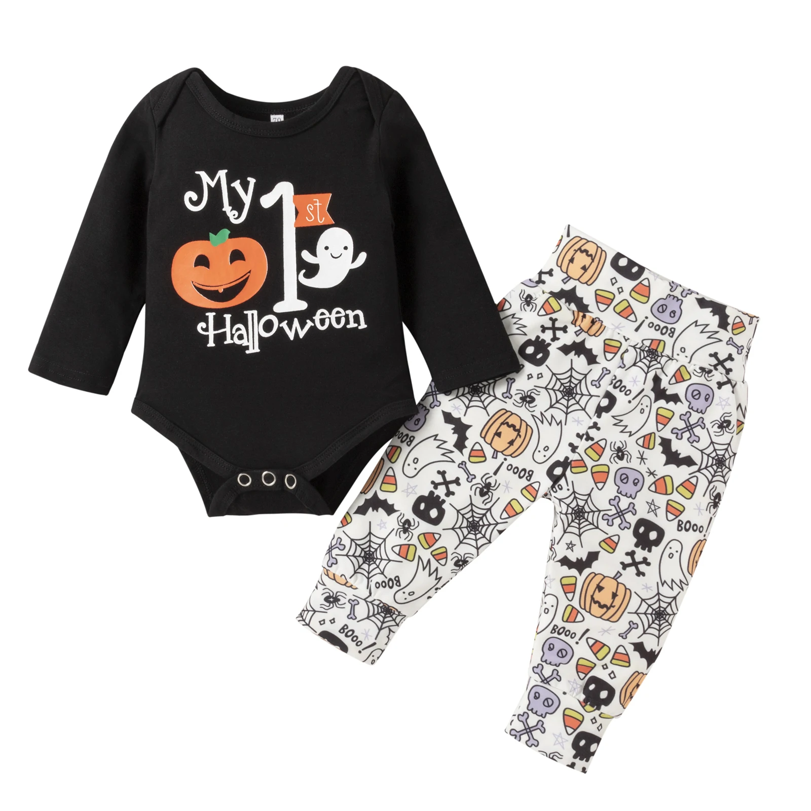 

Pudcoco 0-18M 2Pcs Newborn Kids Infant Halloween Costumes Pumpkin Ghost Cute Cartoon Print Bodysuit+Pants Clothes Sets Tracksuit