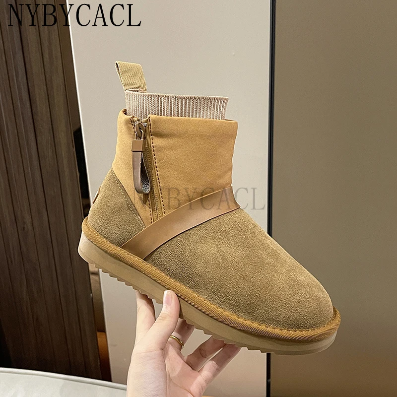 Shoes White Ankle Boots Boots-Women Winter Footwear Zipper Round Toe Clogs Platform Flat Heel Australia Low 2023 Lolita Rubber