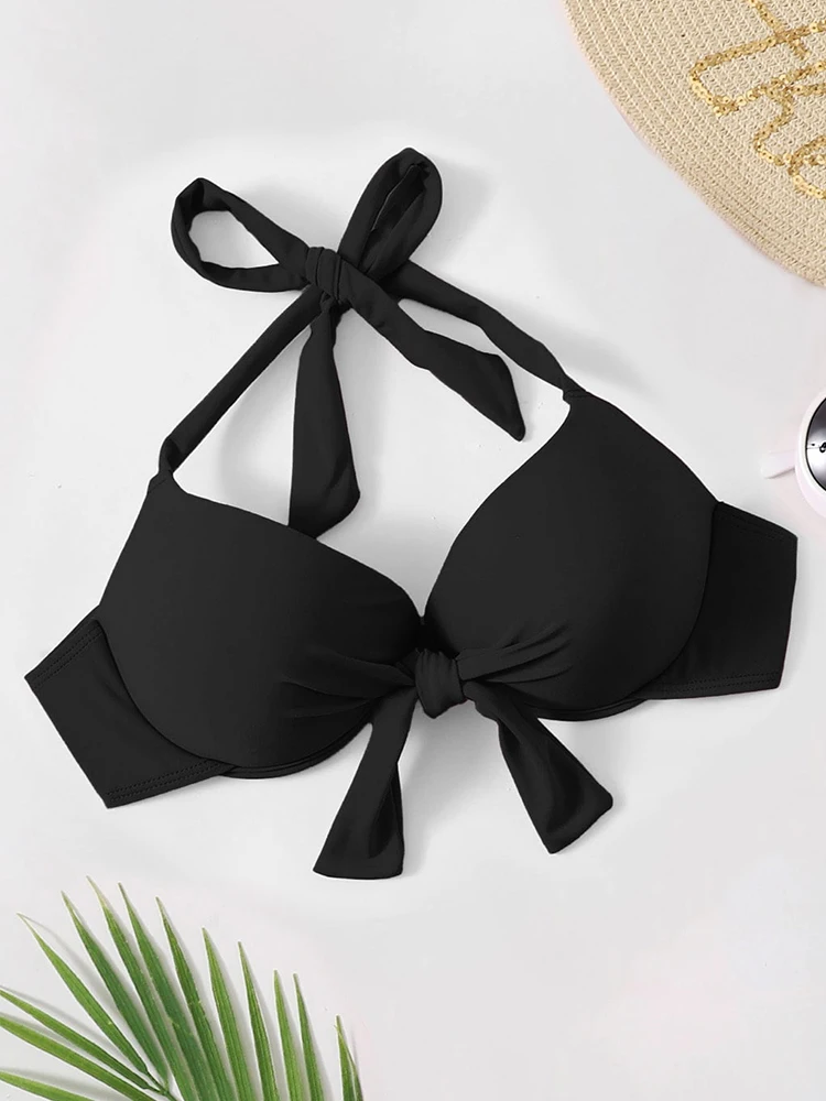 Купальник-бикини с чашками пуш-ап однотонный купальный костюм пляжная одежда в