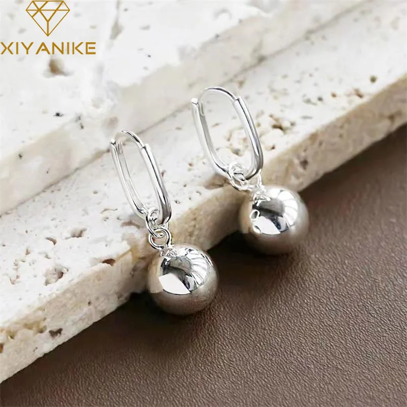 

XIYANIKE Minimalist Glossy Round Bead Dangle Earrings For Women Girl Ear Buckle Korean Fashion New Jewelry Gift Party серьги