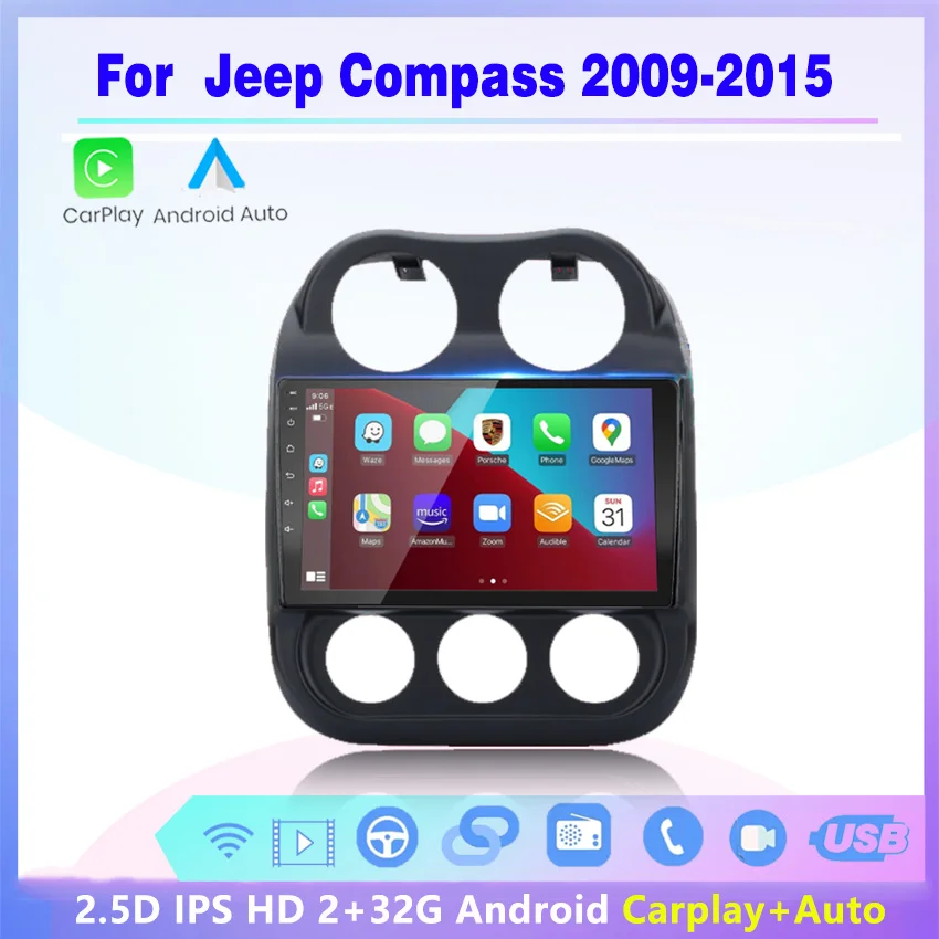 

car radio 2 din android Auto car radio multimedia stereo player wireless Carplay Auto GPS For JEEP Compass Patriot, 2009-2015