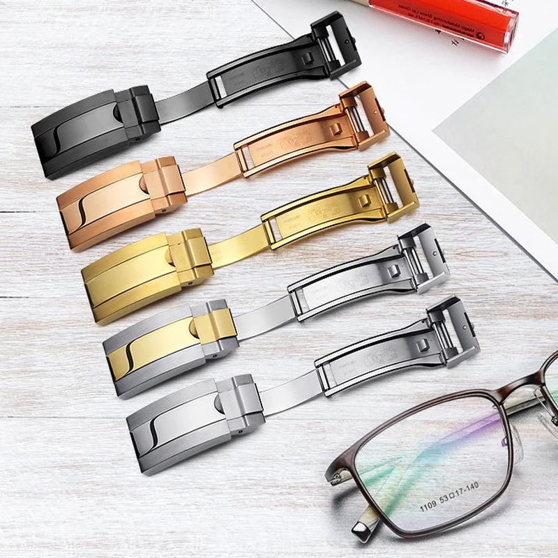 

Stainless Steel Folding Buckle Glide Lock Fit For Rolex Submariner Oysterflex Daytona GMT Watch 16mmBand Strap Deployment Clasp