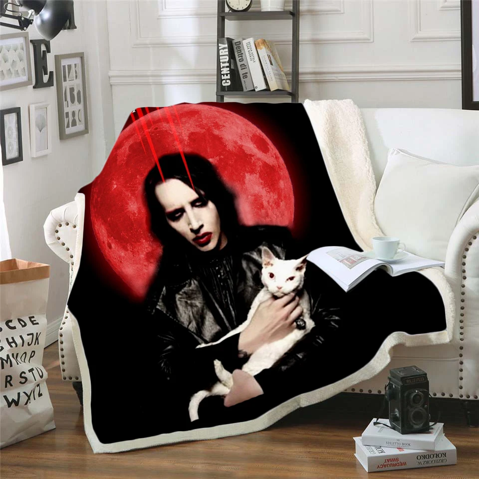 

Home Velvet Plush Blanket 3D Singer Marilyn Manson Fleece Bedspread Quilt Cover Sofa Travel Bedding 0004