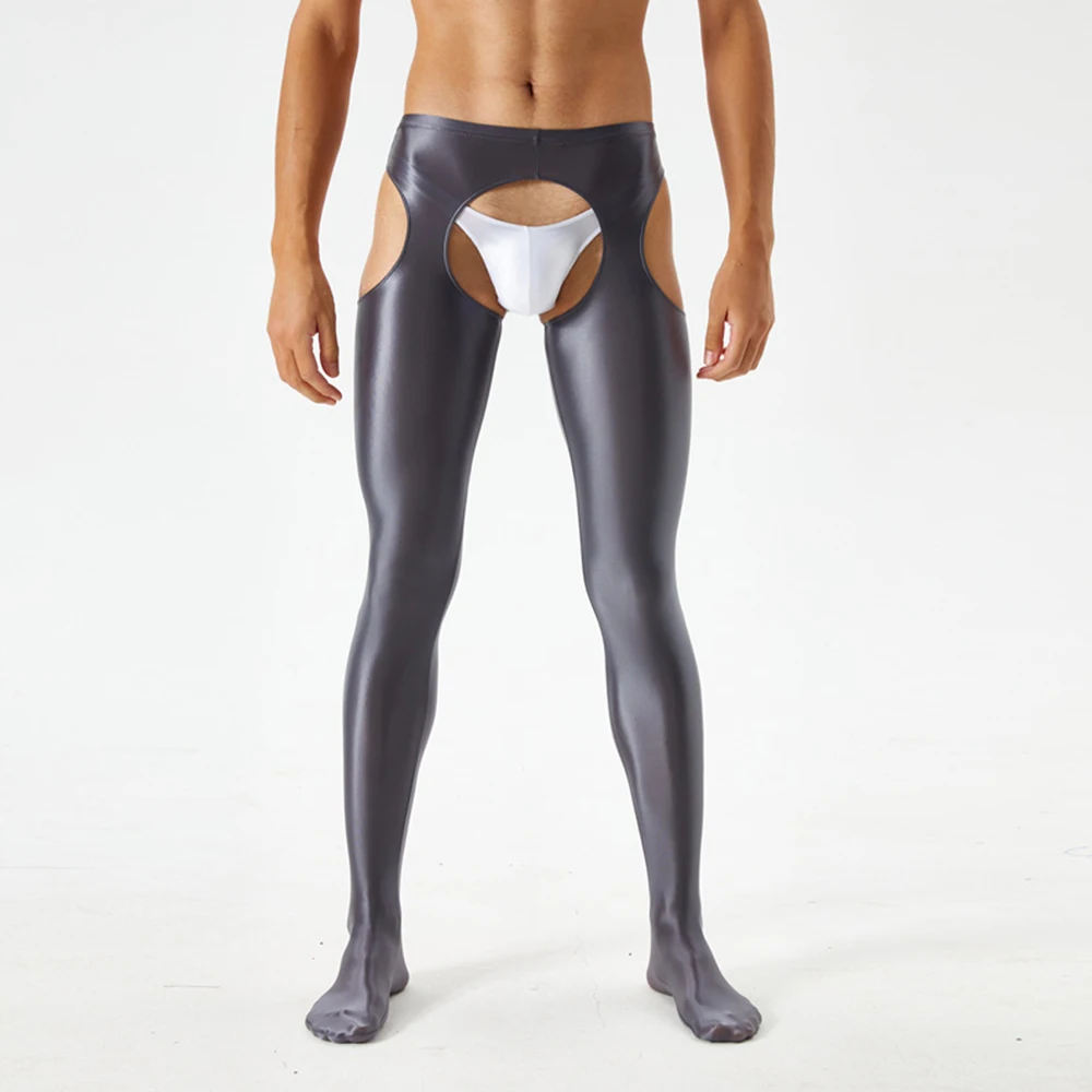 

New Men Women Sexy Sheer Oil Shiny Glossy Wet Hollow Tights Leggings Pants Pantyhose Men's Silky Stretch Hollowed Out Jumpsuit