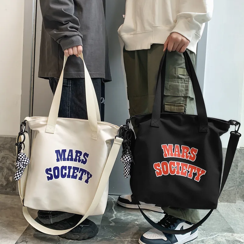 

Korean Canvas Women Shoulder Book Bags Female Student Tote Shopper Bag 2022 Large Fashion Letter Print Cotton Cloth Men Handbags