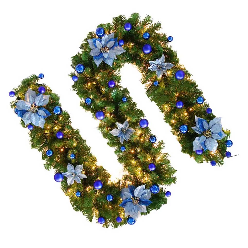 

2.7m Christmas Rattan Portable Artificial Garland Corridor Shop Bar Holiday Festival Wreath with LED Light Gold