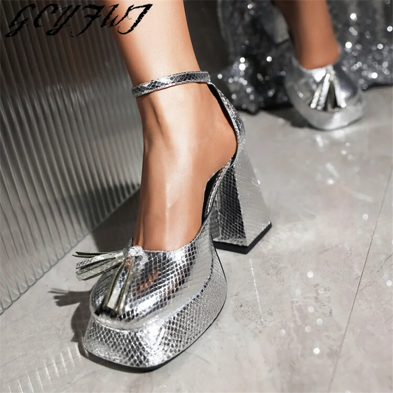 

2023 Spring Summer New Style High Heels Women's Sandals Thick Platform Female Shoes Fashion Gold Silver Buckle Ladies Footwear