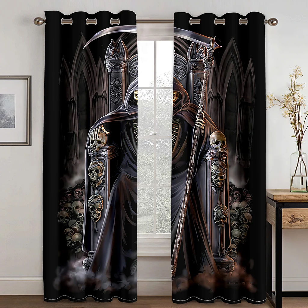 

Free Shipping Thin 3D Printed Death Holding A Scythe Throne Window Curtains In The Living Room and Bedroom