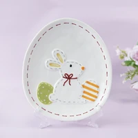 tableware utensils for kitchen cute cartoon rabbit ceramic plate high temperature relief flat plate breakfast ceremony sense