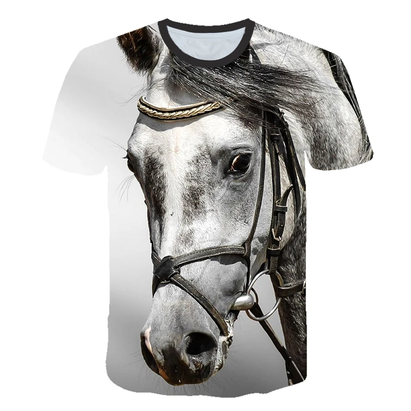 

3 To 14 Kids T shirt The Running Horse 3D Print T-Shirt Boys Girls Short Sleeve Tshirt Animal Horse t Shirts Children Clothes