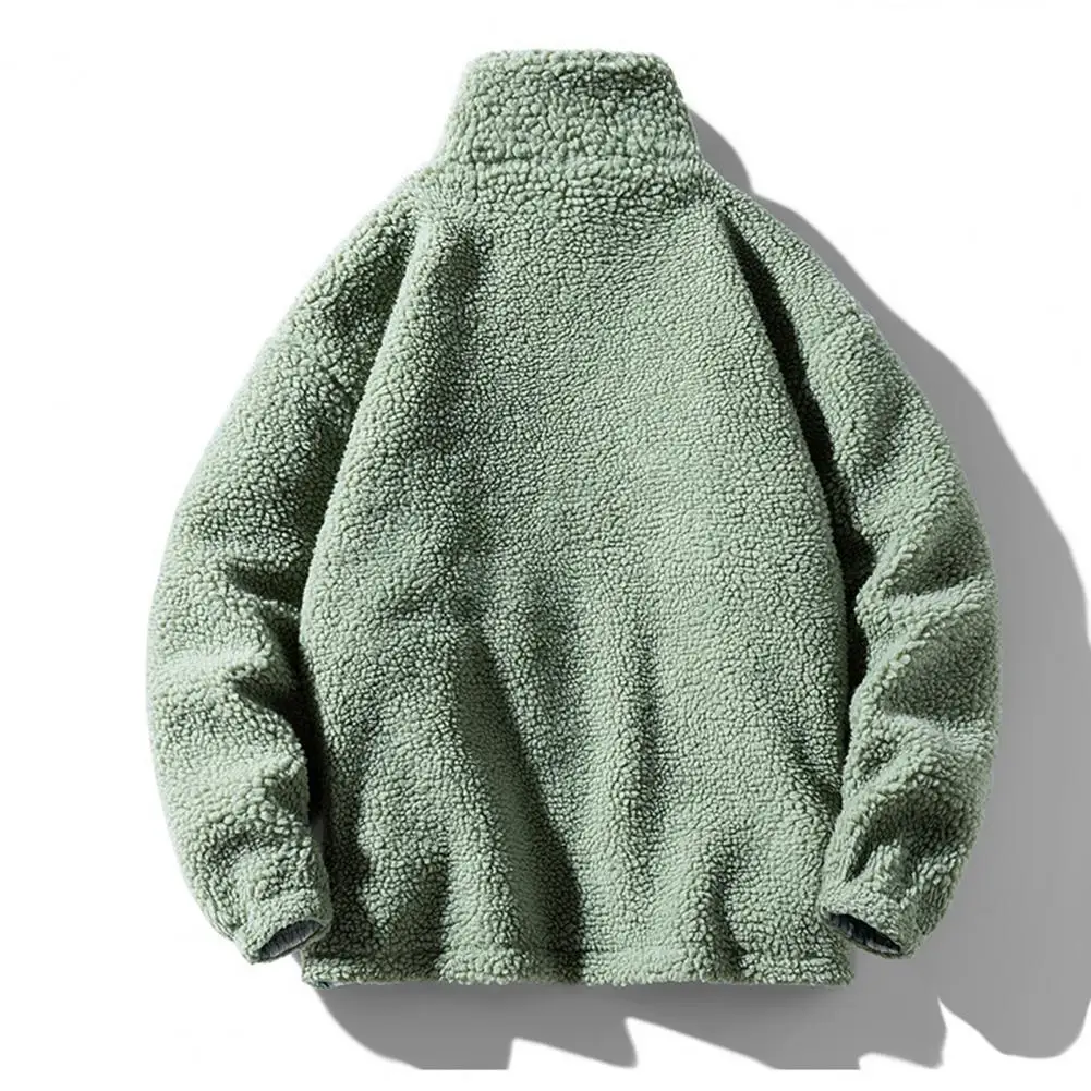 ity męska kurtka Gruba ciepła ze sztucznego Sherpa stójką i zamkiem błyskawicznym Kieszeń Casualowy luźny płaszcz na jesień/zimę Ciepły