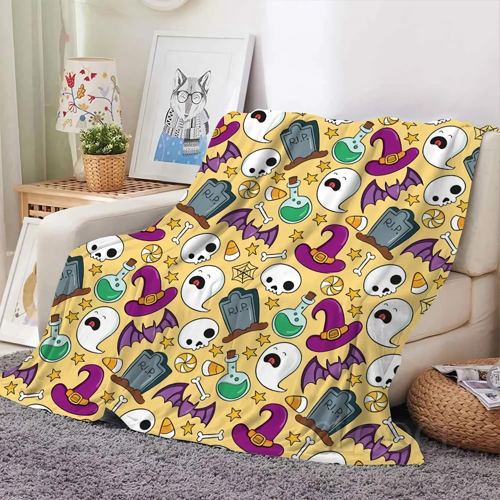 

CLOOCL Fashion Blanket Cartoon Cute Ghost Tombstone Witch Hat 3D Printed Throw Blankets for Beds Keep Warm Baby Soothing Quilts